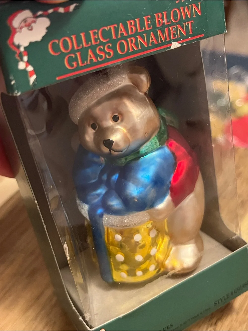 Vintage Christmas Tree Box with 3 Vintage Ornaments and 1 Santa Miniature